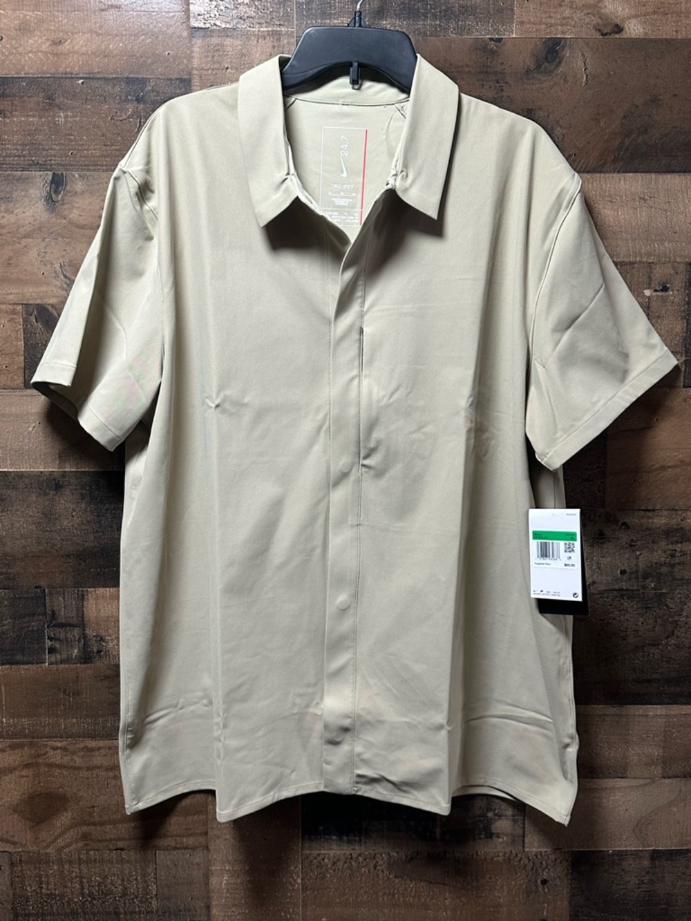 Nike 24.7 Dri-FIT Men’s XL Training Shirt Khaki Hidden Button Zip Pocket NWT
